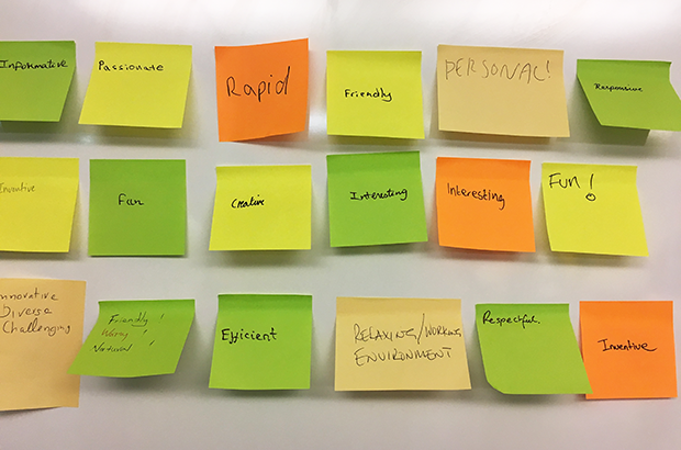Post-its showing words the applicants used to describe DVSA