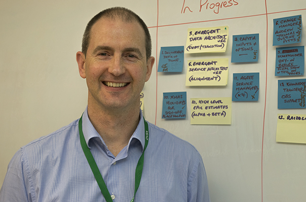 Colin innes standing in front of whiteboard and post it notes
