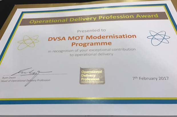 DVSA MOT modernisation programme Operational Delivery Profession Award