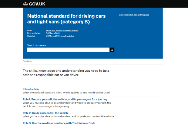 National standard for driving cars and light vans