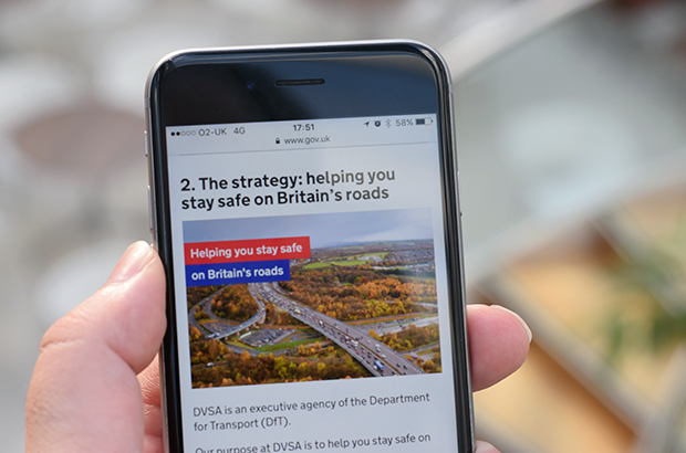 DVSA's strategy for 2017 to 2022 being read on a mobile phone