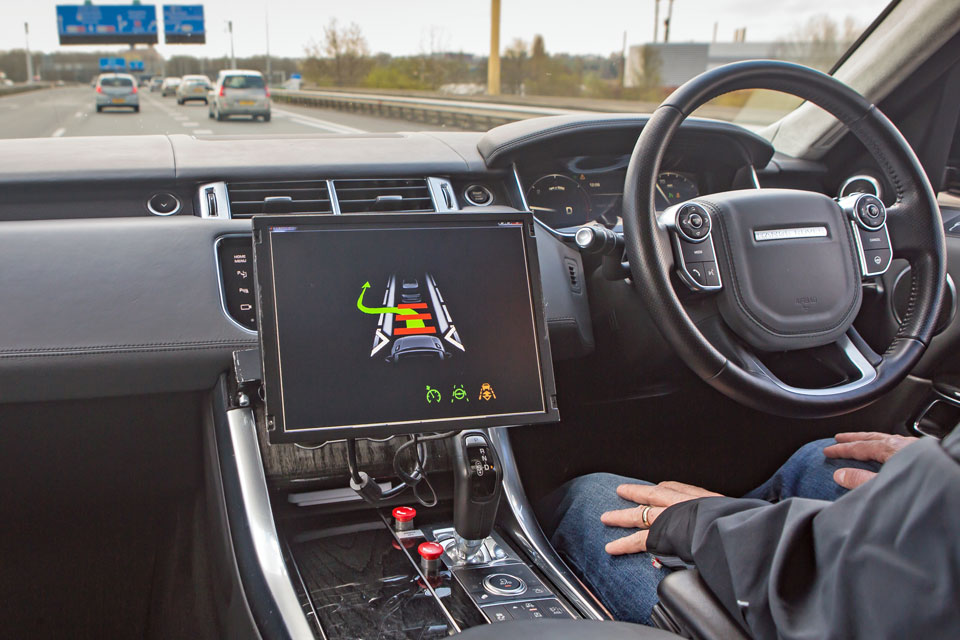 Autonomous car being driven on a motorway