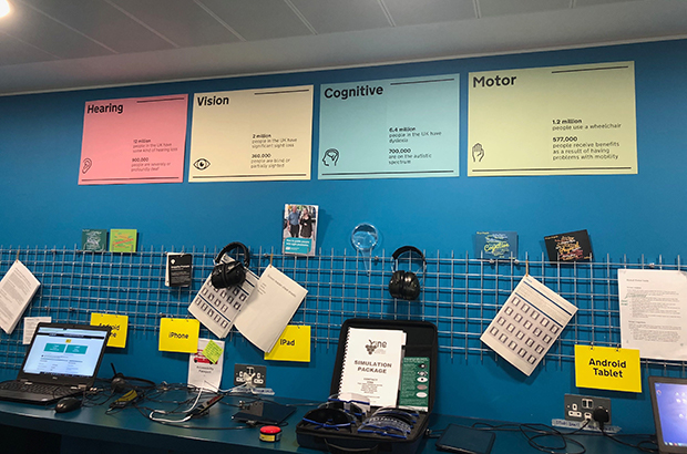 Photo of the empathy lab at GDS, showing equipment to test how accessible content and services are