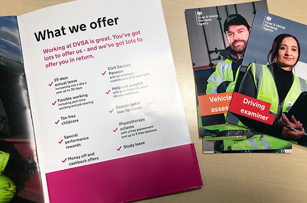 Photo of 'Working at DVSA' pack and job role postcards